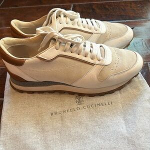Men’s brunello cuccinelli cream leather/suede sneakers sz 43